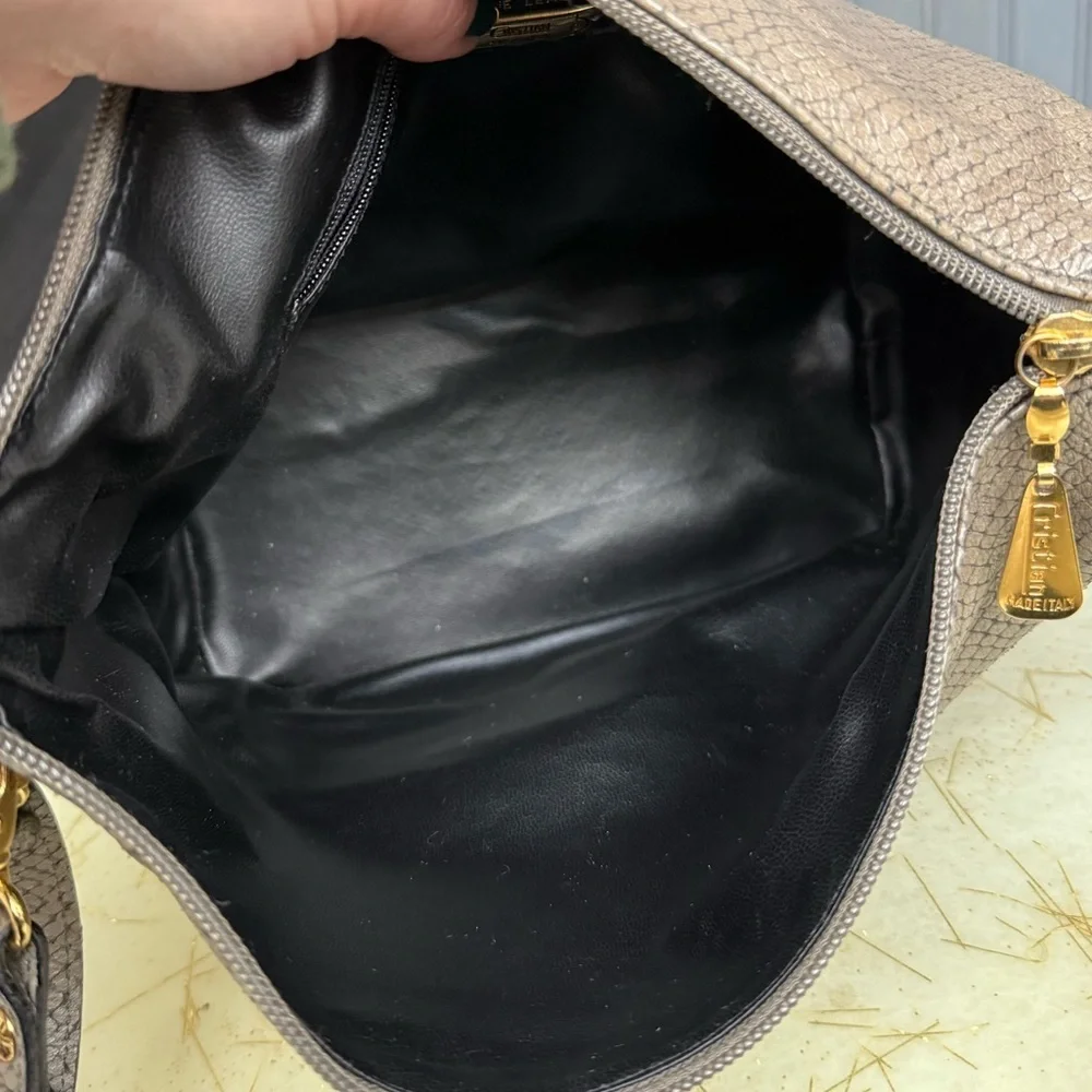Vintage Metallic Taupe Snake-Embossed Leather Crossbody Bag